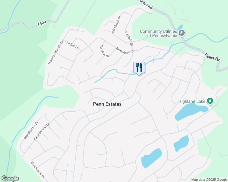 map of restaurants, bars, coffee shops, grocery stores, and more near 106 Riverbend Terrace in East Stroudsburg