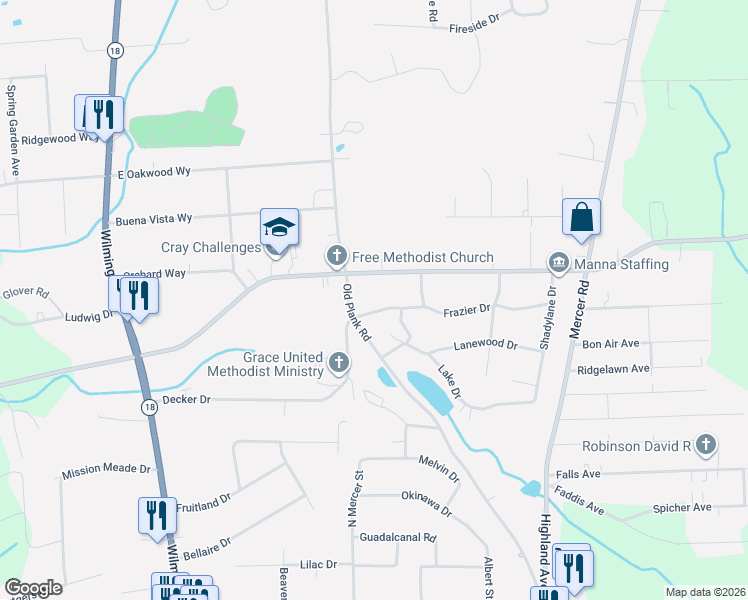 map of restaurants, bars, coffee shops, grocery stores, and more near 206 East Maitland Lane in New Castle