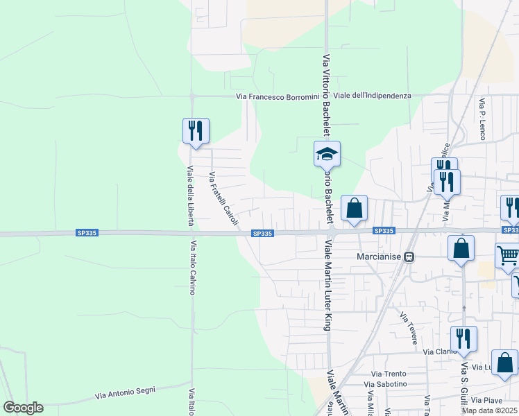 map of restaurants, bars, coffee shops, grocery stores, and more near 42526 Via Carlo Poerio in Marcianise
