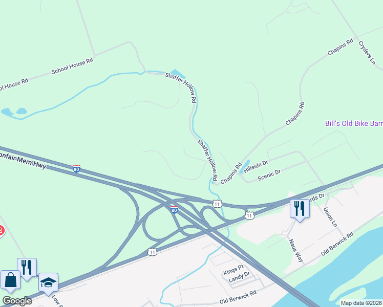 map of restaurants, bars, coffee shops, grocery stores, and more near 3 Glenwood Dr in Bloomsburg