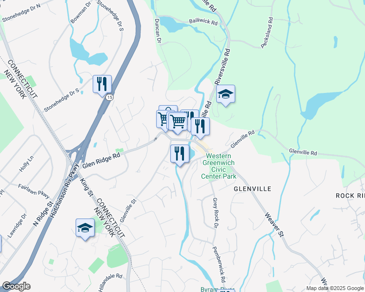 map of restaurants, bars, coffee shops, grocery stores, and more near 10 Glenville Street in Greenwich