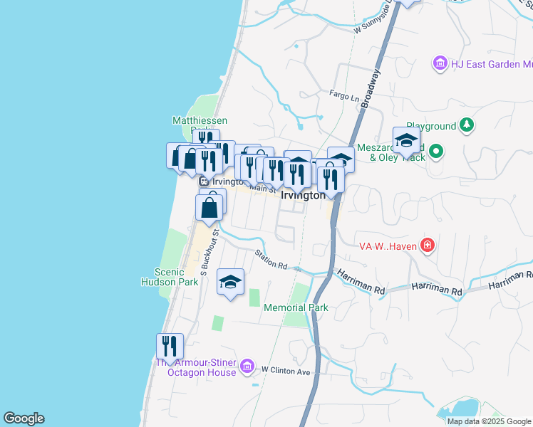map of restaurants, bars, coffee shops, grocery stores, and more near 19 South Eckar Street in Irvington