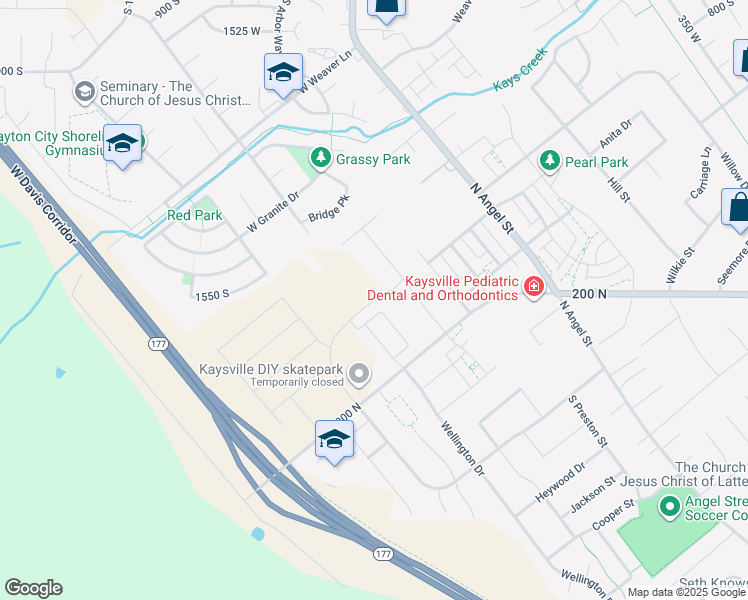 map of restaurants, bars, coffee shops, grocery stores, and more near West Bonneville Lane in Kaysville