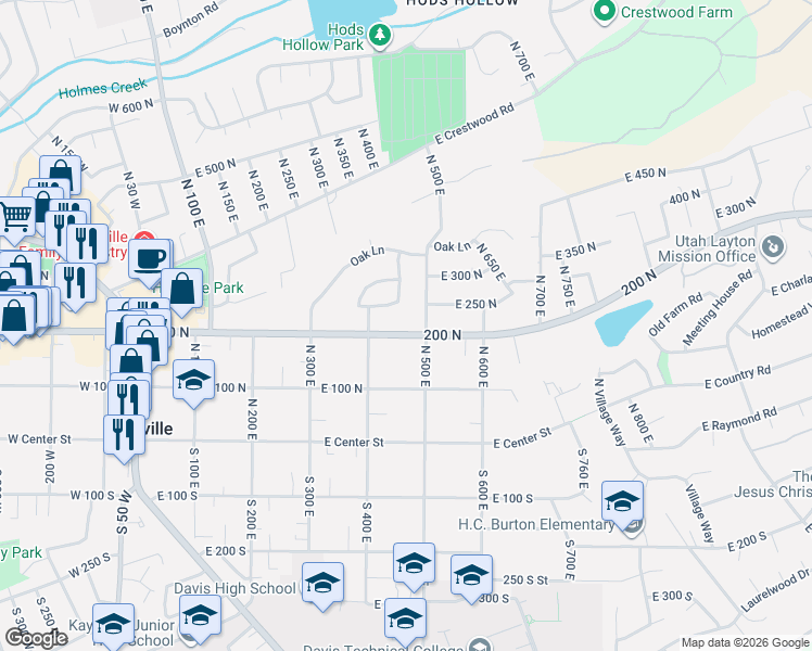 map of restaurants, bars, coffee shops, grocery stores, and more near 432 Pin Oak Circle in Kaysville