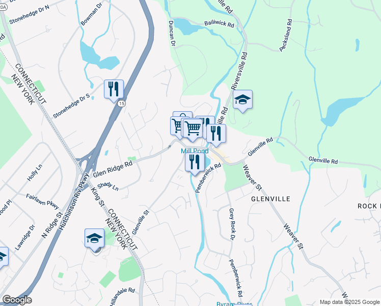 map of restaurants, bars, coffee shops, grocery stores, and more near 207 River Run in Greenwich