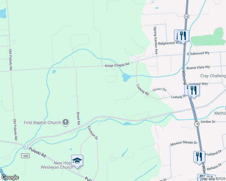 map of restaurants, bars, coffee shops, grocery stores, and more near 260 Crimson Circle in New Castle