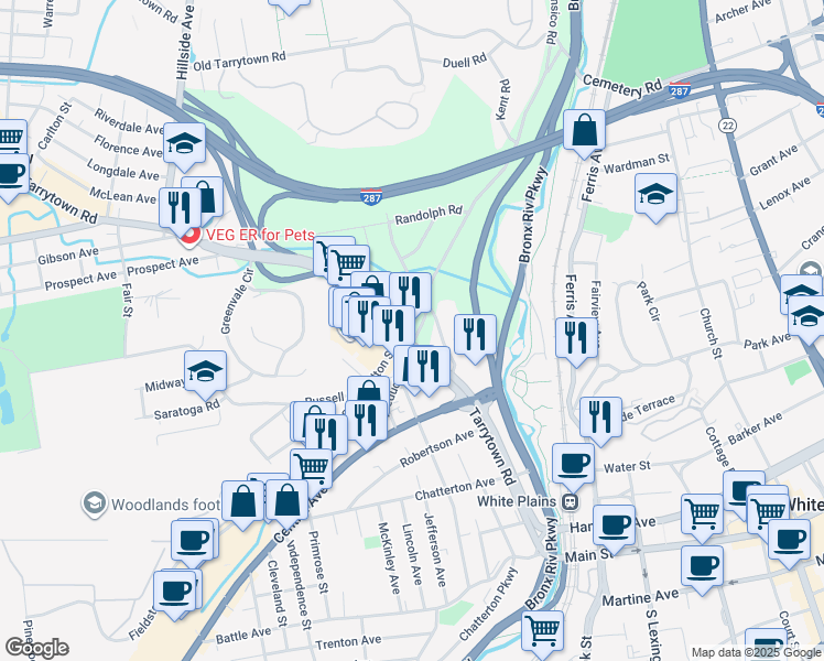 map of restaurants, bars, coffee shops, grocery stores, and more near in Westchester County