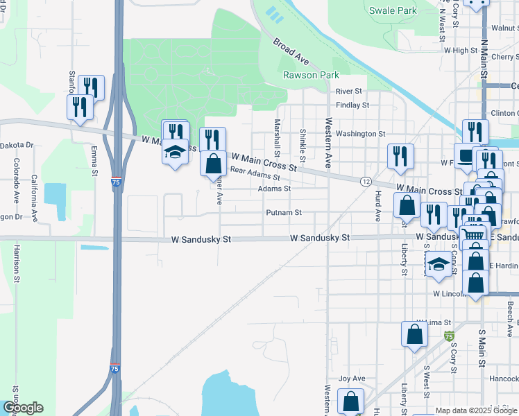 map of restaurants, bars, coffee shops, grocery stores, and more near 430 Portz Avenue in Findlay