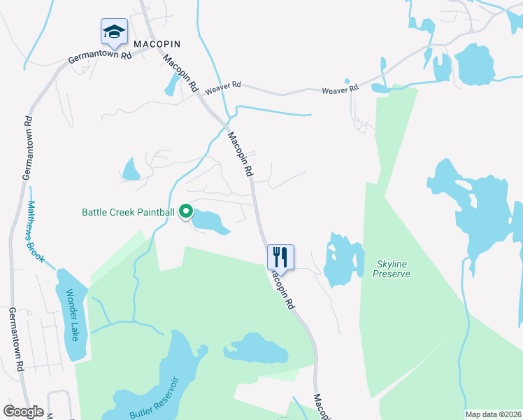 map of restaurants, bars, coffee shops, grocery stores, and more near 628 Macopin Road in West Milford