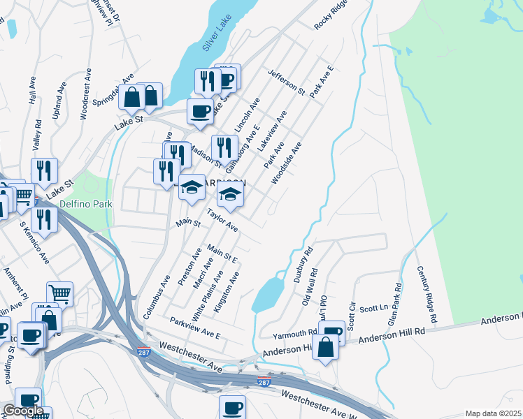 map of restaurants, bars, coffee shops, grocery stores, and more near 18 Woodside Avenue in Harrison