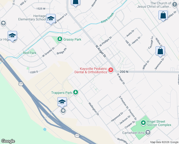 map of restaurants, bars, coffee shops, grocery stores, and more near 295 Autumn Cherry Way in Kaysville