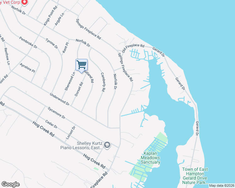 map of restaurants, bars, coffee shops, grocery stores, and more near 239 Norfolk Drive in East Hampton