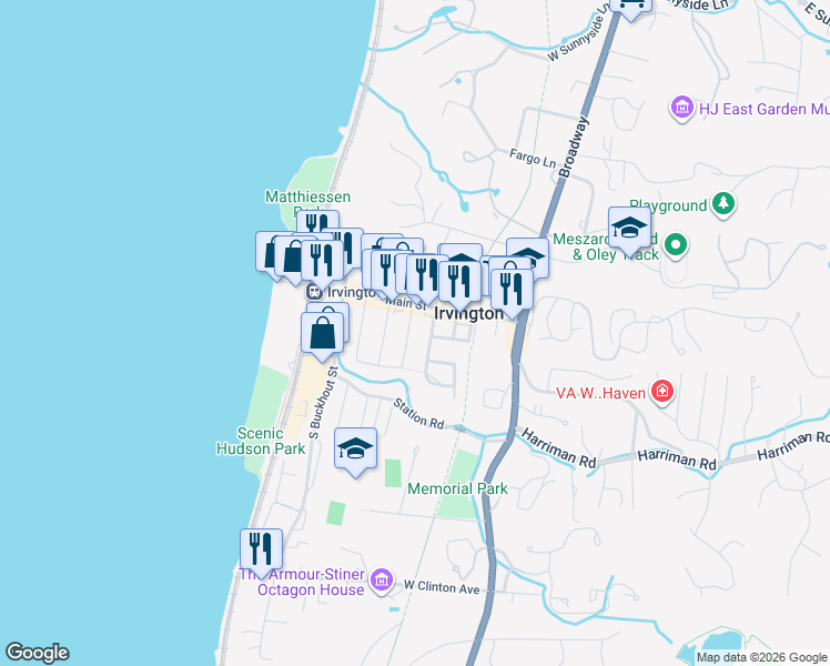 map of restaurants, bars, coffee shops, grocery stores, and more near 19 South Eckar Street in Irvington