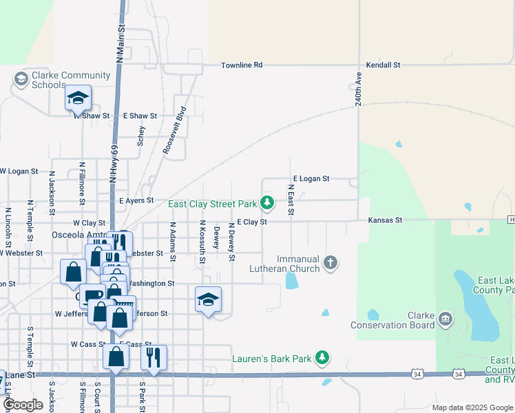 map of restaurants, bars, coffee shops, grocery stores, and more near 320 North Osceola Street in Osceola