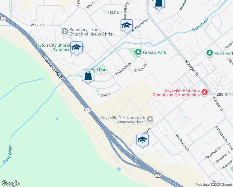 map of restaurants, bars, coffee shops, grocery stores, and more near 1427 West Silvercreek Drive in Layton