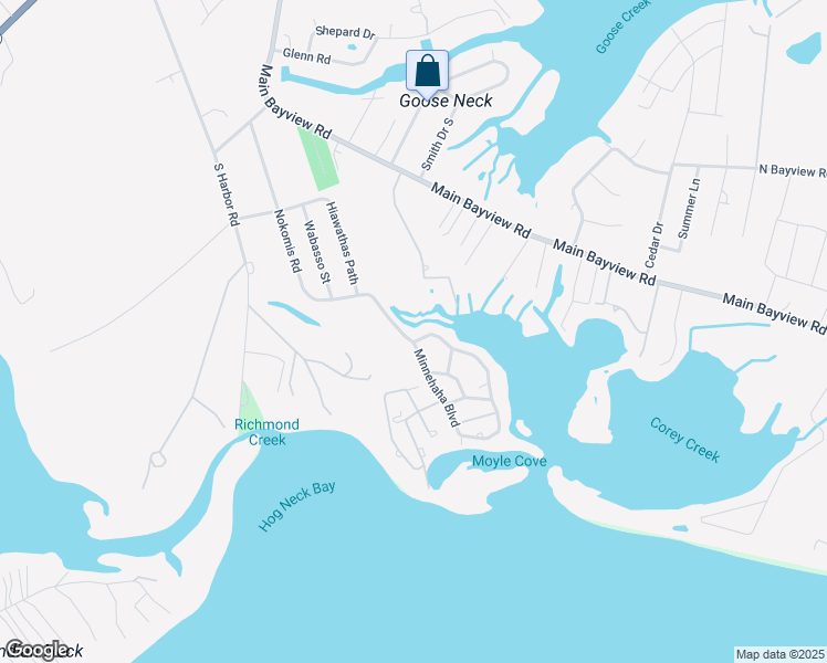 map of restaurants, bars, coffee shops, grocery stores, and more near 555 Minnehaha Boulevard in Southold