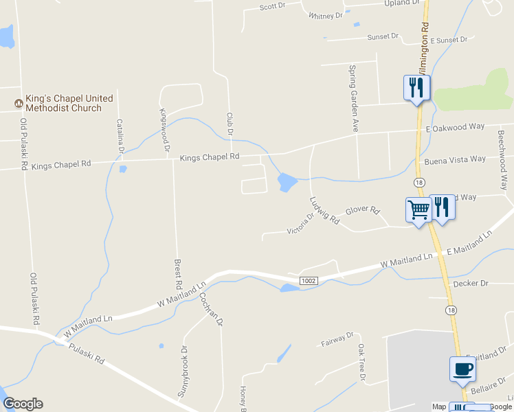 map of restaurants, bars, coffee shops, grocery stores, and more near 260 Crimson Circle in New Castle