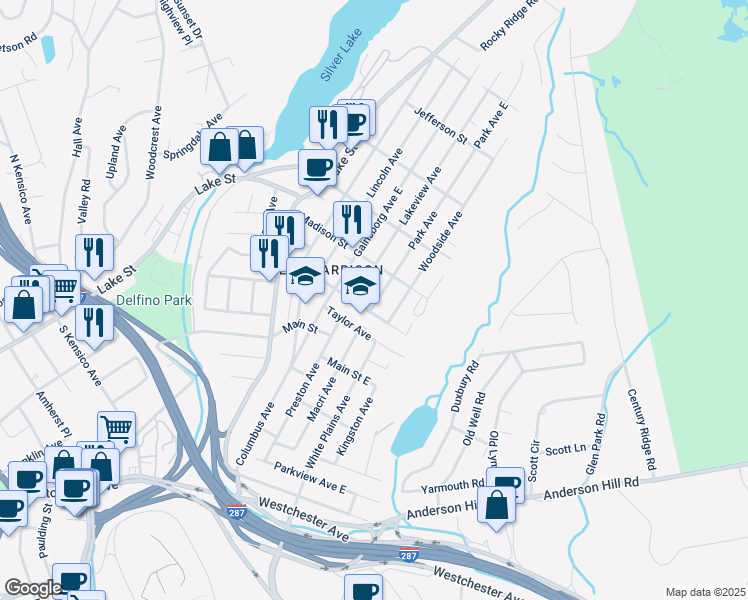 map of restaurants, bars, coffee shops, grocery stores, and more near 5 Park Avenue in Harrison