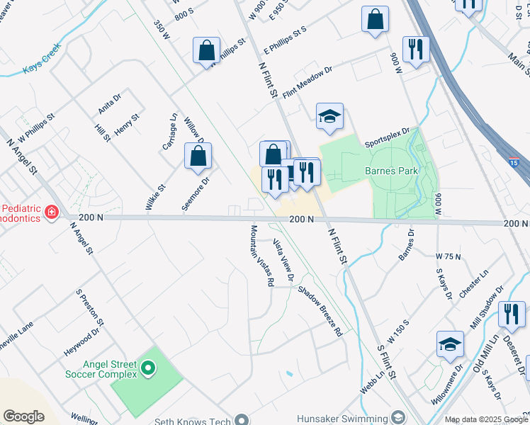map of restaurants, bars, coffee shops, grocery stores, and more near 1429 West Lincoln Way in Kaysville