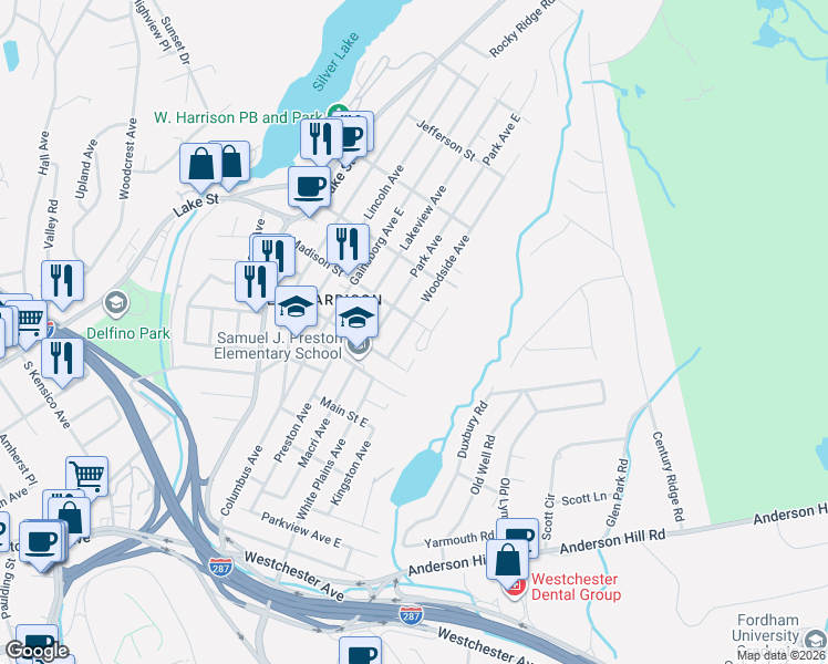 map of restaurants, bars, coffee shops, grocery stores, and more near 18 Woodside Avenue in Harrison