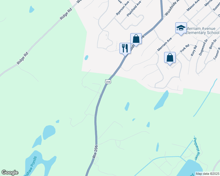 map of restaurants, bars, coffee shops, grocery stores, and more near 256 U.S. 206 in Newton