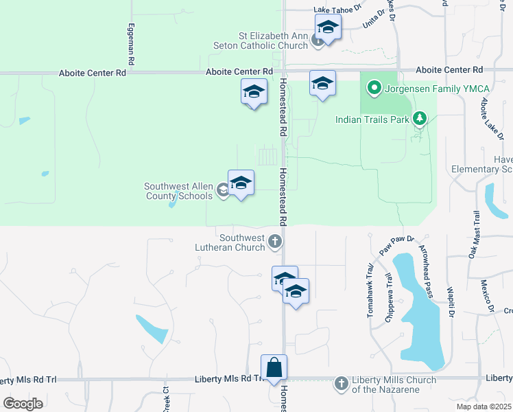 map of restaurants, bars, coffee shops, grocery stores, and more near 5004 Homestead Road in Fort Wayne