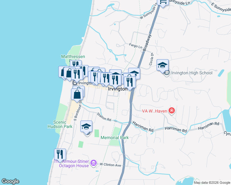 map of restaurants, bars, coffee shops, grocery stores, and more near in Irvington
