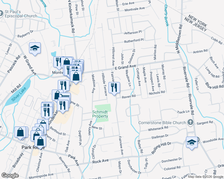 map of restaurants, bars, coffee shops, grocery stores, and more near 24 Fairview Avenue in Montvale