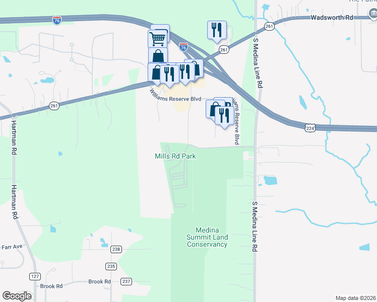 map of restaurants, bars, coffee shops, grocery stores, and more near 575 Sandpiper Lane in Wadsworth