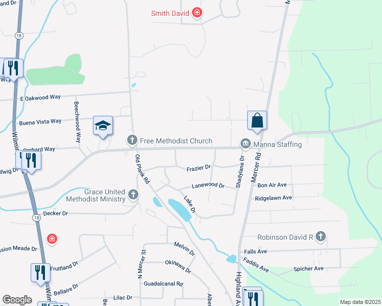 map of restaurants, bars, coffee shops, grocery stores, and more near 308 East Maitland Lane in New Castle