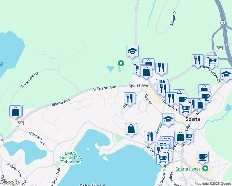map of restaurants, bars, coffee shops, grocery stores, and more near 40 Bridle Way in Sparta