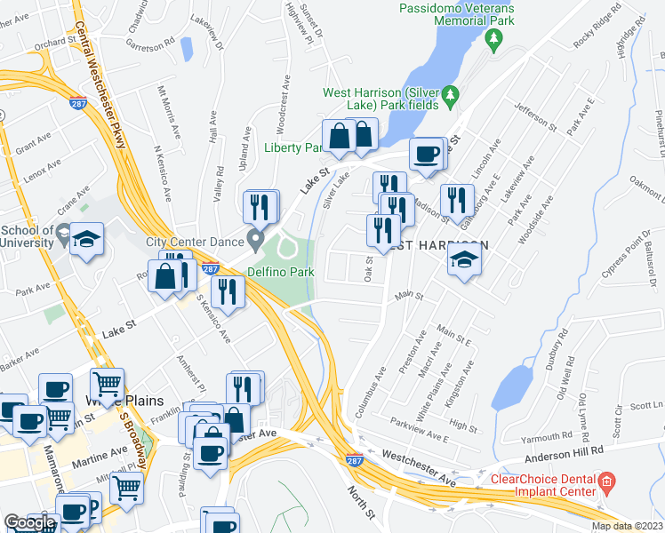 map of restaurants, bars, coffee shops, grocery stores, and more near 12 Willow Street in Harrison