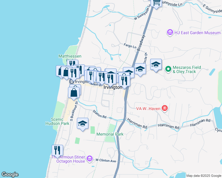 map of restaurants, bars, coffee shops, grocery stores, and more near in Irvington