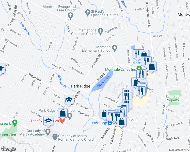 map of restaurants, bars, coffee shops, grocery stores, and more near 3 Mallon Court in Park Ridge