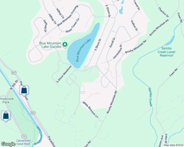 map of restaurants, bars, coffee shops, grocery stores, and more near 7231 Blushingwood Grove in East Stroudsburg