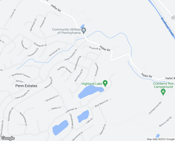 map of restaurants, bars, coffee shops, grocery stores, and more near 261 Overlook Drive in East Stroudsburg