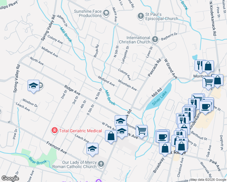 map of restaurants, bars, coffee shops, grocery stores, and more near 30 Randolph Street in Park Ridge