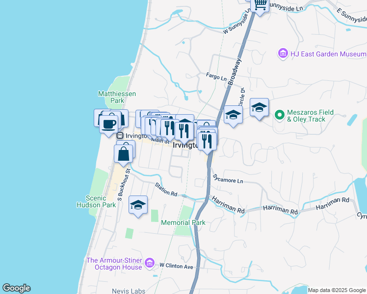 map of restaurants, bars, coffee shops, grocery stores, and more near in Irvington
