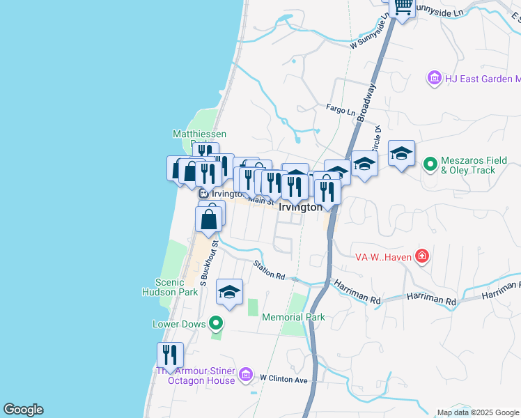 map of restaurants, bars, coffee shops, grocery stores, and more near 19 South Eckar Street in Irvington