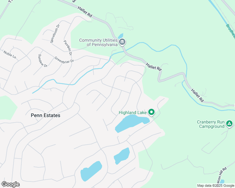 map of restaurants, bars, coffee shops, grocery stores, and more near 104 Burntwood Drive in East Stroudsburg