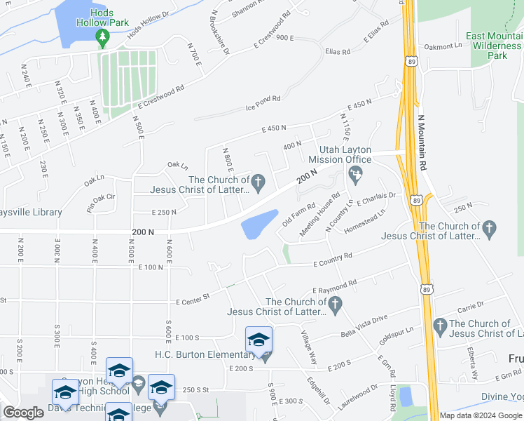 map of restaurants, bars, coffee shops, grocery stores, and more near 830 East 200 North in Kaysville