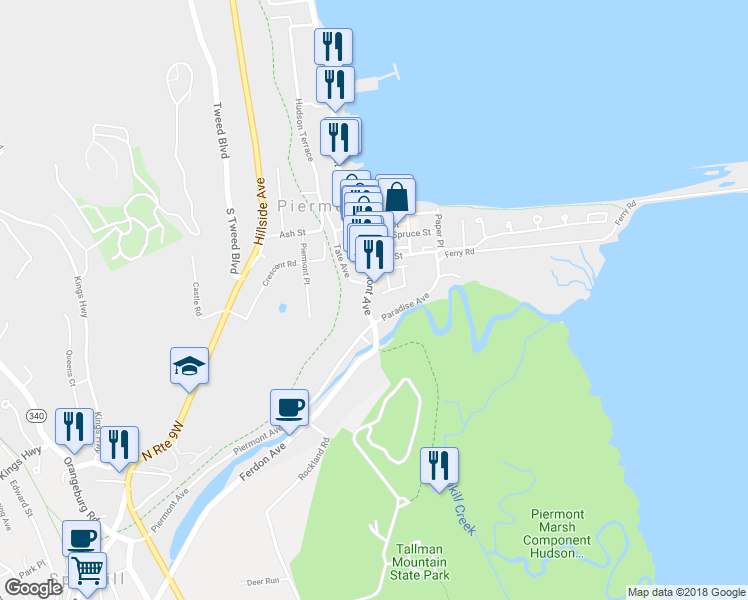 map of restaurants, bars, coffee shops, grocery stores, and more near 437 Piermont Avenue in Piermont