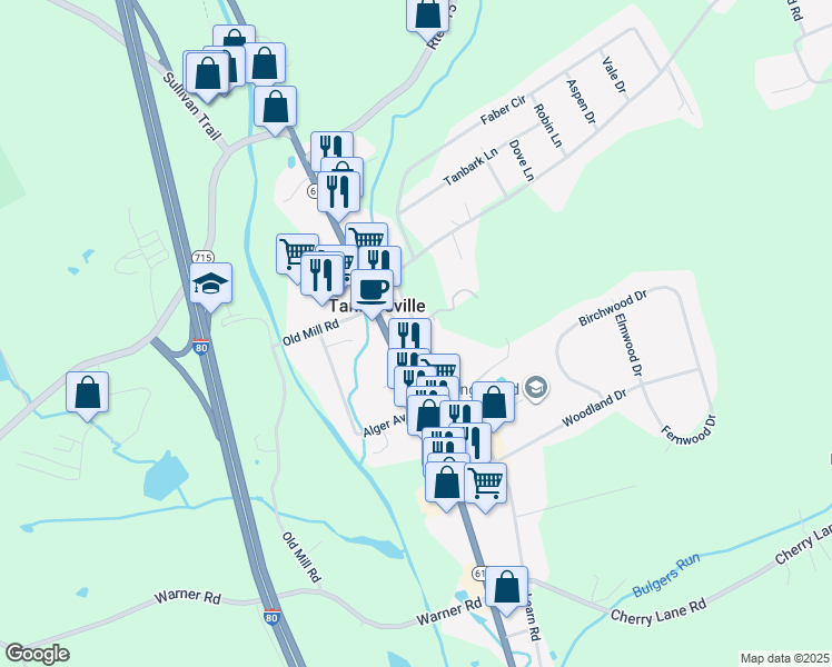 map of restaurants, bars, coffee shops, grocery stores, and more near 329 Learn Road in Tannersville