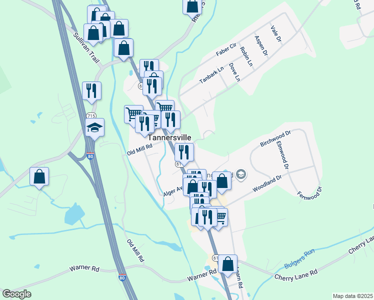 map of restaurants, bars, coffee shops, grocery stores, and more near 329 Learn Road in Tannersville