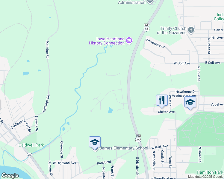 map of restaurants, bars, coffee shops, grocery stores, and more near 147 Lakeside Drive in Ottumwa