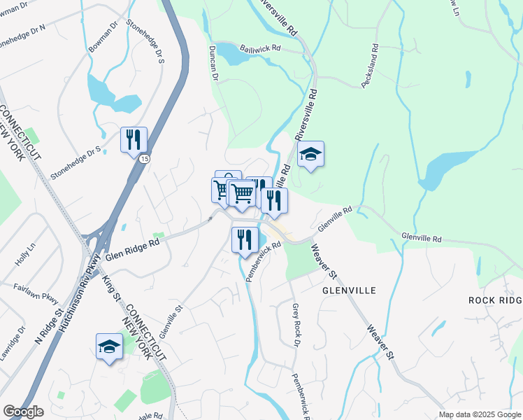 map of restaurants, bars, coffee shops, grocery stores, and more near 266 Glenville Road in Greenwich