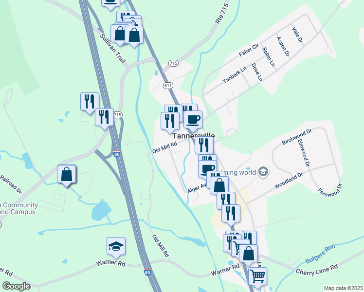 map of restaurants, bars, coffee shops, grocery stores, and more near in Tannersville