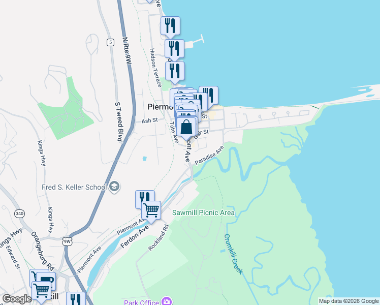 map of restaurants, bars, coffee shops, grocery stores, and more near 10 Paradise Avenue in Piermont