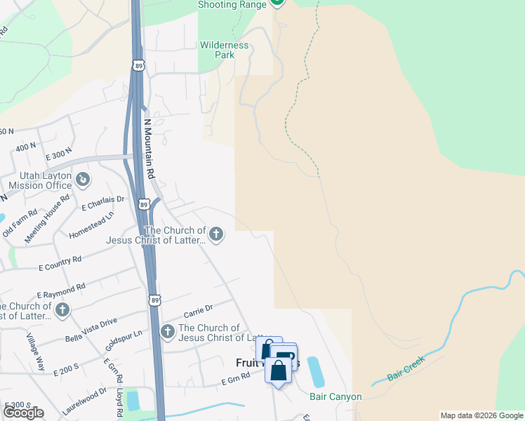 map of restaurants, bars, coffee shops, grocery stores, and more near 1475 250 North in Fruit Heights