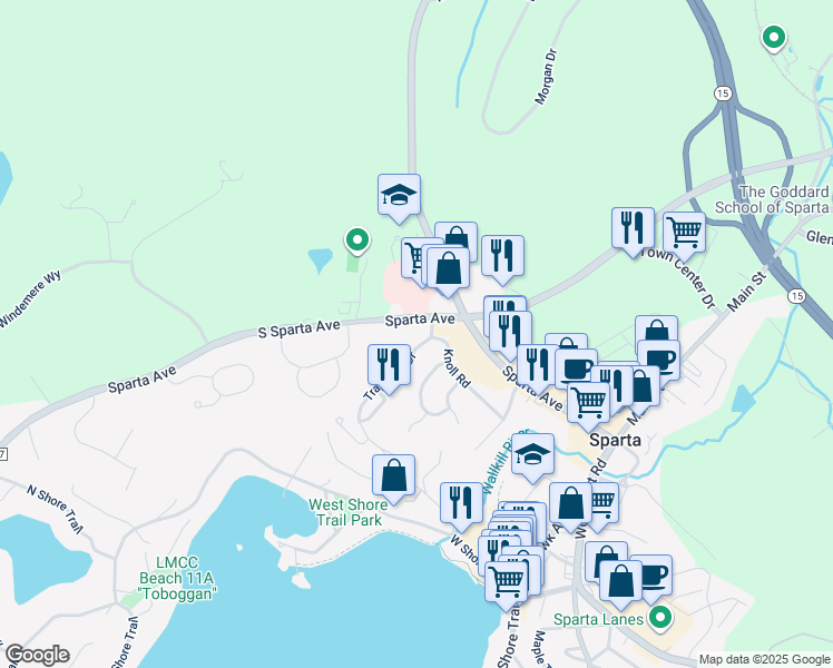 map of restaurants, bars, coffee shops, grocery stores, and more near 8 Knoll Road in Sparta